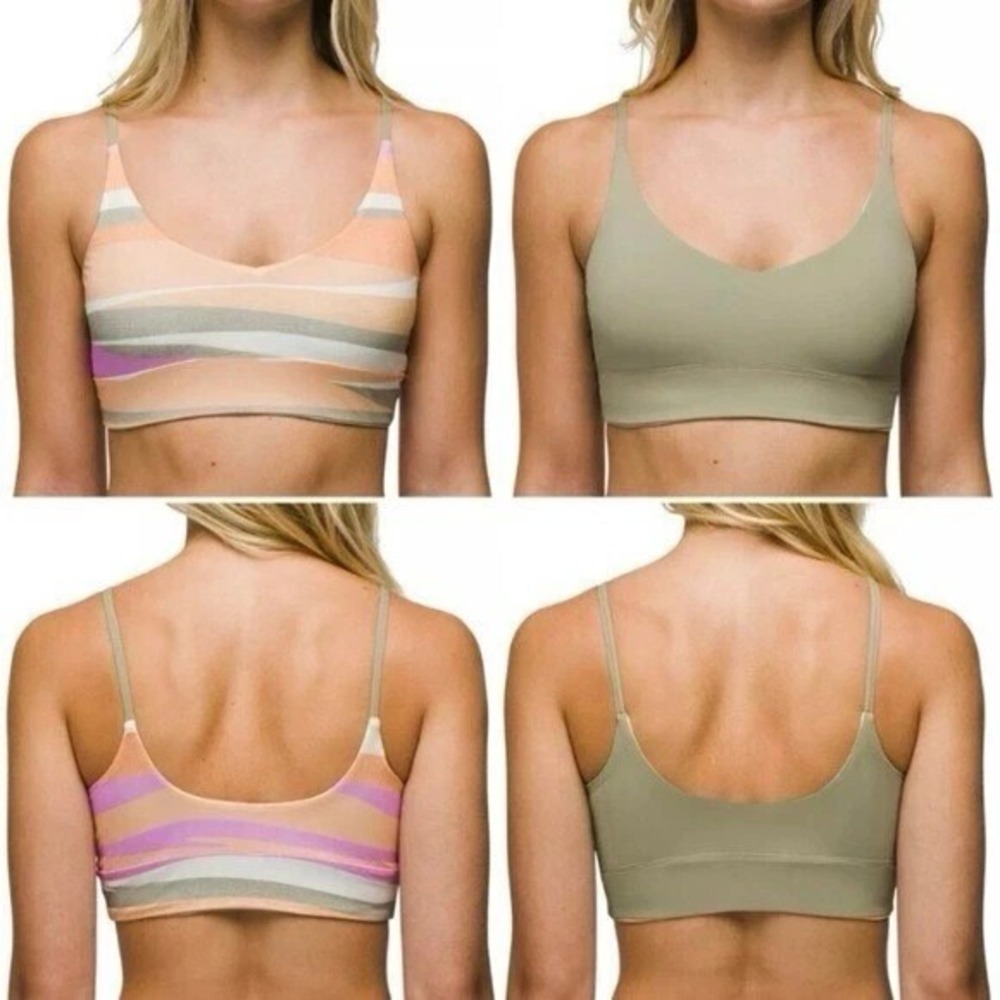 Prana‎ NEW M Green Pink Waves Willow Falls Reversible Bralette Bikini Swim Top